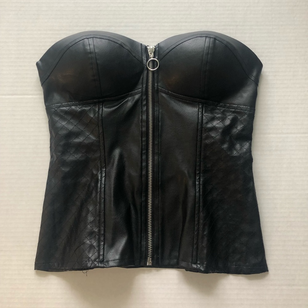 Charlotte Russe Black Faux Leather Strapless Top